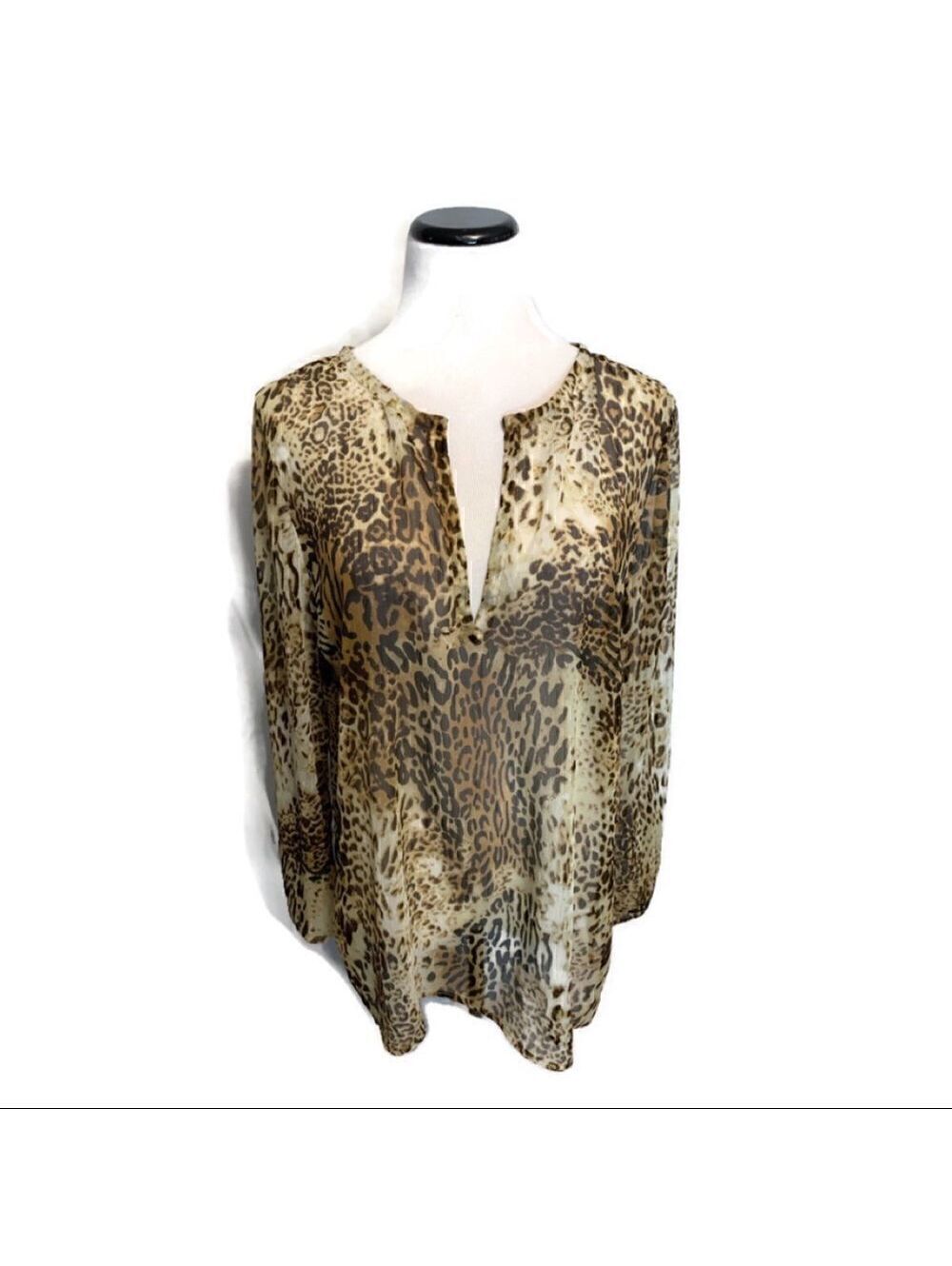 NEW Chico's Sheer Long Sleeve Leopard Top Sz L